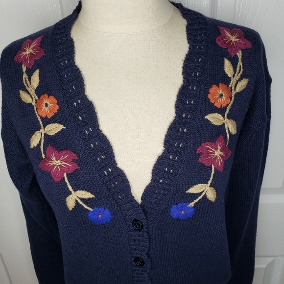 Vintage Embroidered Linen Cotton Cardigan S Cottagecore Grannycore  Prairie - Picture 4 of 9